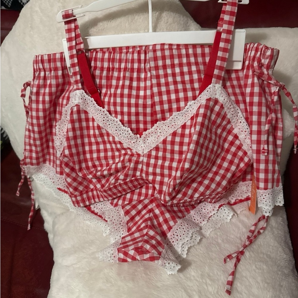 Colsie Red and White Gingham Pajama Set